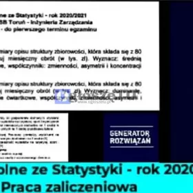 "Zadanie kontrolne ze Statystyki - rok 2020/2021" 